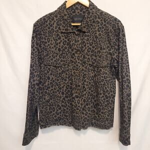 Sanctuary Anthropologie Snap Front Jacket Brown Black Leopard Cheetah Fall Med